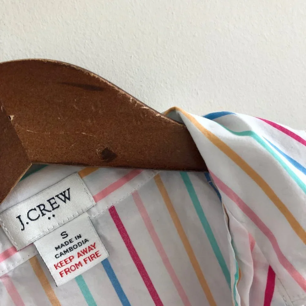 PRIDE 🏳️‍🌈 RAINBOW J. Crew Rainbow Stripe Collar Button-Down Top Cotton Poplin S